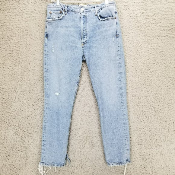 Agolde Jeans Womens 32 Medium Wash Stretch High Rise Button Fly Straight - Picture 1 of 16